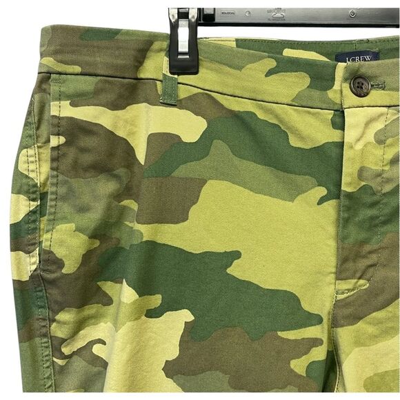J. CREW Pants Women's Sz 18 Green Camouflage Straight Twill Mid Rise Girlfriend - Picture 2 of 8